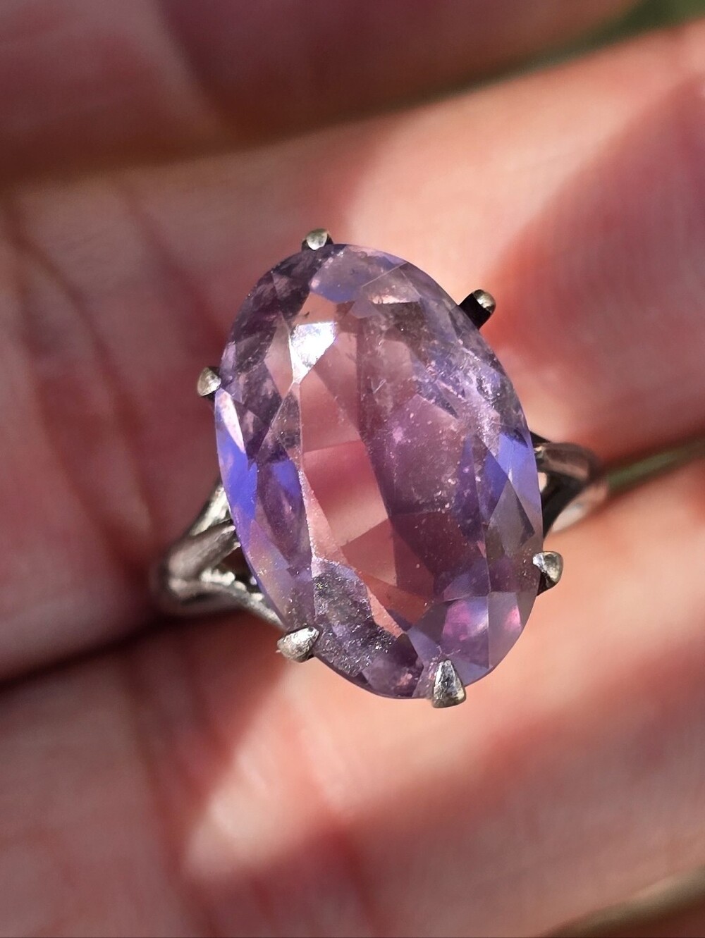 Sterling Silver Amethyst Oval Cocktail Ring - Purple